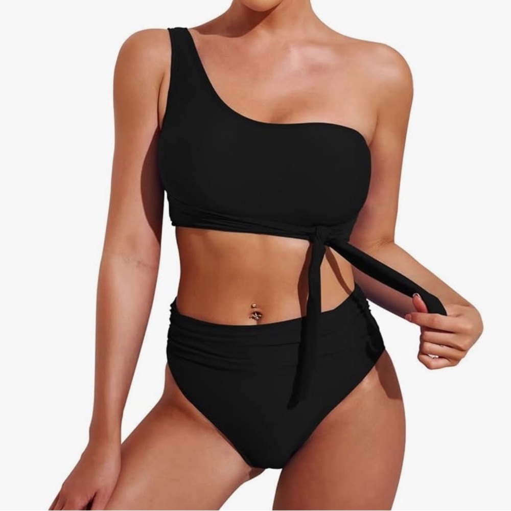 Black One-Shoulder Bikini Set